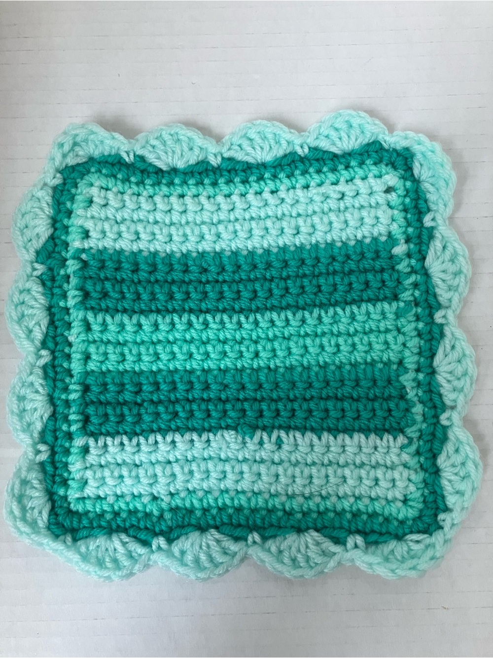 Hand-Crocheted Green Striped Kitchen Dining Cloths or Mats - Set of 7 Aprox 7” - Picture 3 of 10